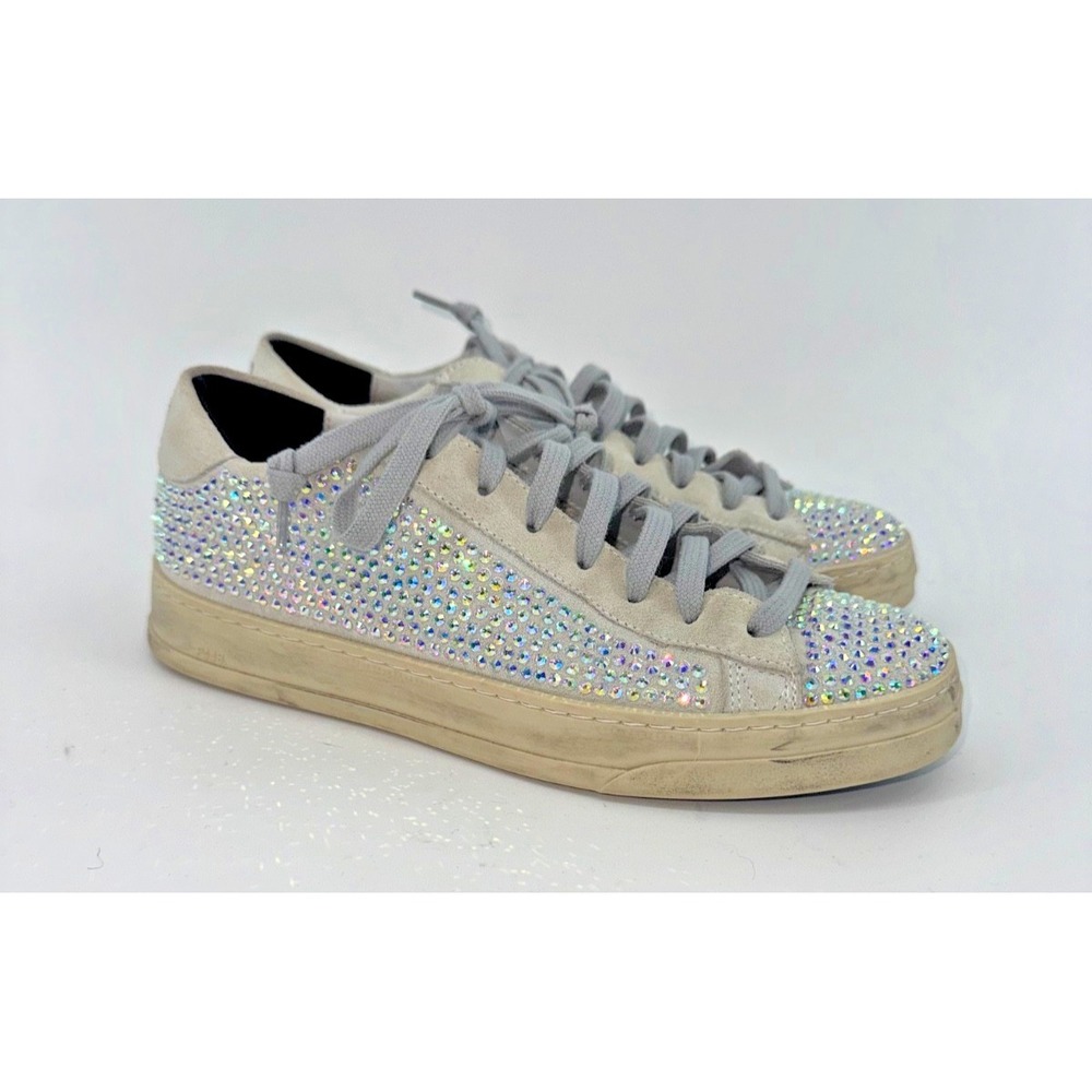 P448 John Gray Suede Rhinestone Sneakers Crystal Bling Y2K 38 size 7 glam Italy